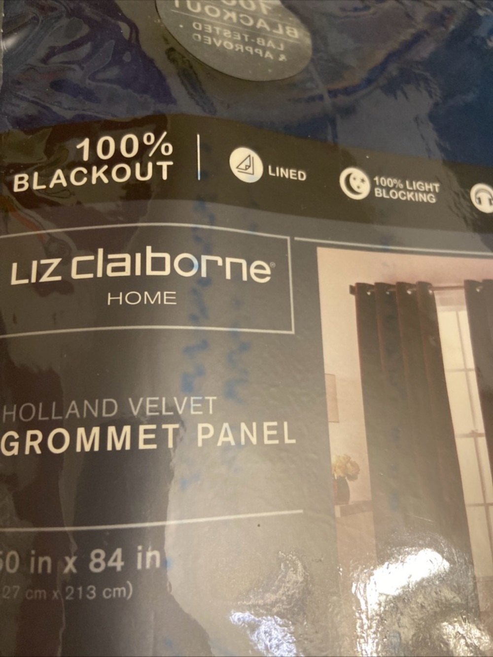 Liz Claiborne Retired Holland Blackout Lined Velvet Grommet Panel Lot of 2 Navy. - Picture 4 of 9